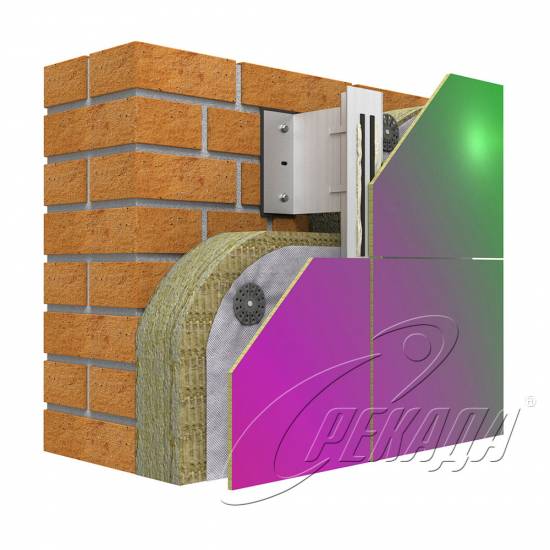 Фасадные системы - Подсистема алюминиевая Из Rockpanel Клеевой состав Скрытый способ Вертикальная подконструкция
