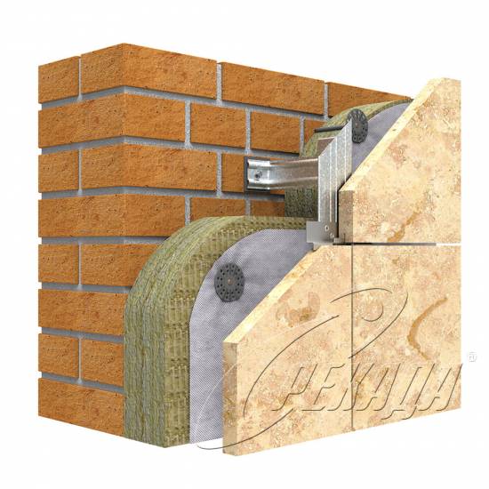 Фасадные системы - Подсистема оцинкованная Из камня Скрытый кляммер Скрытый способ Вертикальная подконструкция
