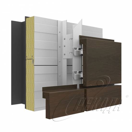 Фасадные системы - Подсистема алюминиевая Из композитных кассет Икля Скрытый способ Монтаж на сэндвич-панелях